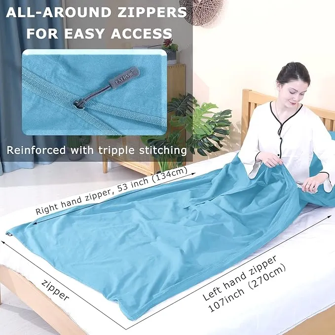 100% Cotton Sleeping Bag Liner with Full Length Zipper on 3 Sides; Single/Double Adult Sleep Sack for Travel & Camping, Multifunctional Travel Sheets (Unzipped 87”x87”) for Hotel, Lightweight