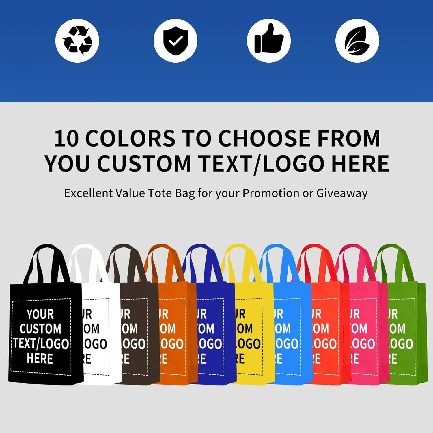 100 Pcs Custom Tote Bags with Handle, Tote Bags Non-woven Reusable bags Ideal for Sales,Business,Store,12x4x15 in