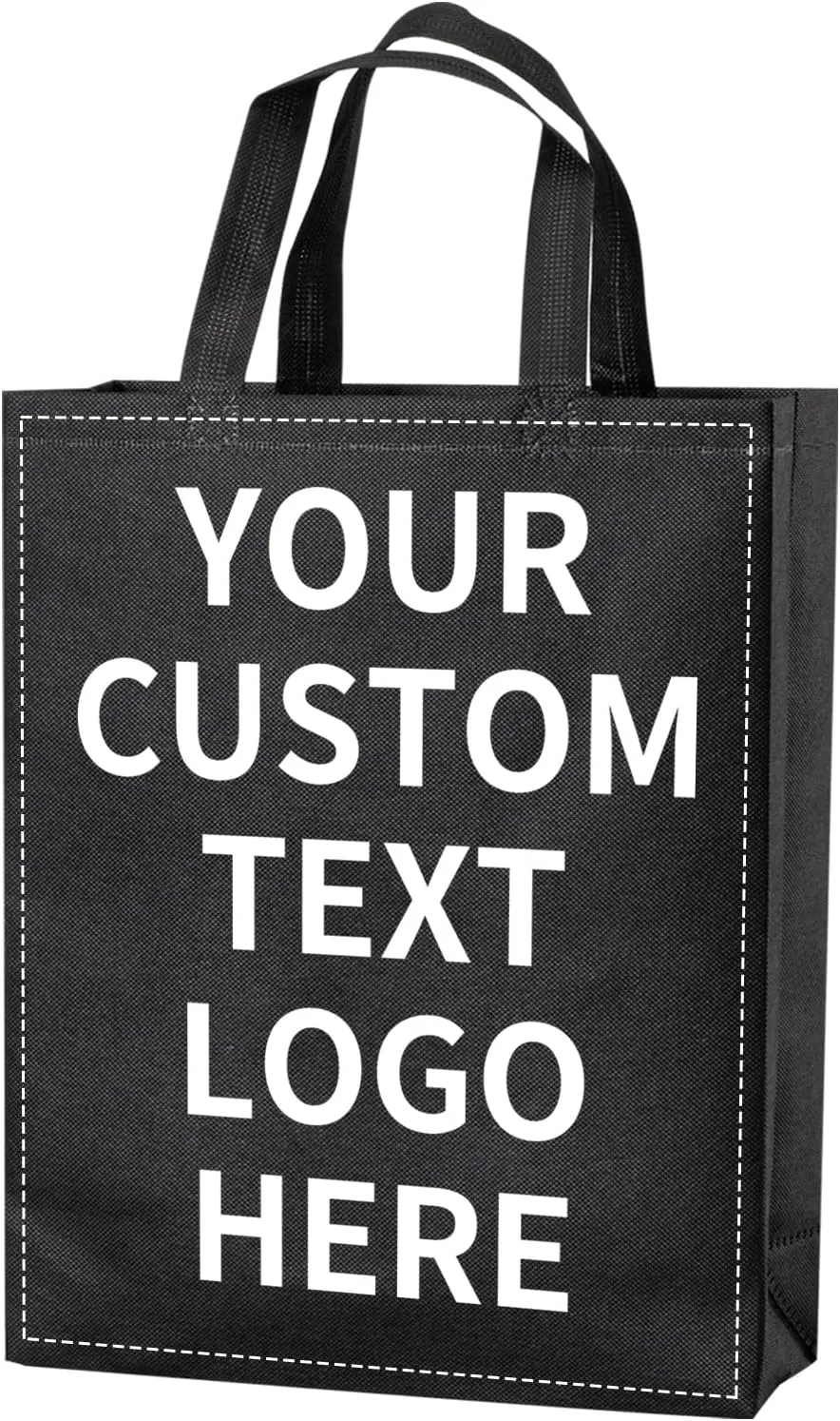 100 Pcs Custom Tote Bags with Handle, Tote Bags Non-woven Reusable bags Ideal for Sales,Business,Store,12x4x15 in