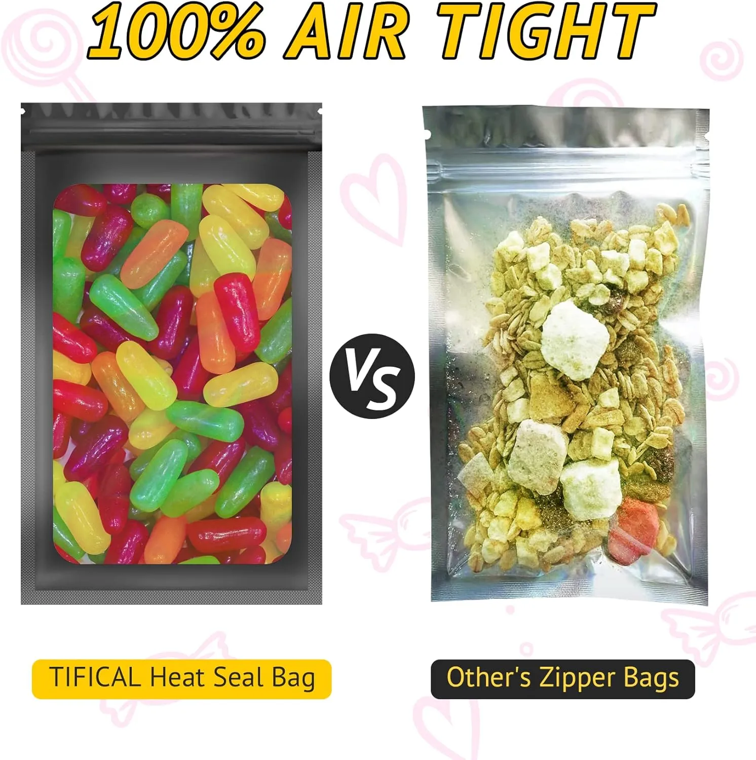 100 PCS Holographic Bags for Lashes, Press On Nails, Candy, Small Baggies Sample Bag Smell Proof Packaging Bag for Jewelry, Resealable Bags for Small Business, Food Storage Bags