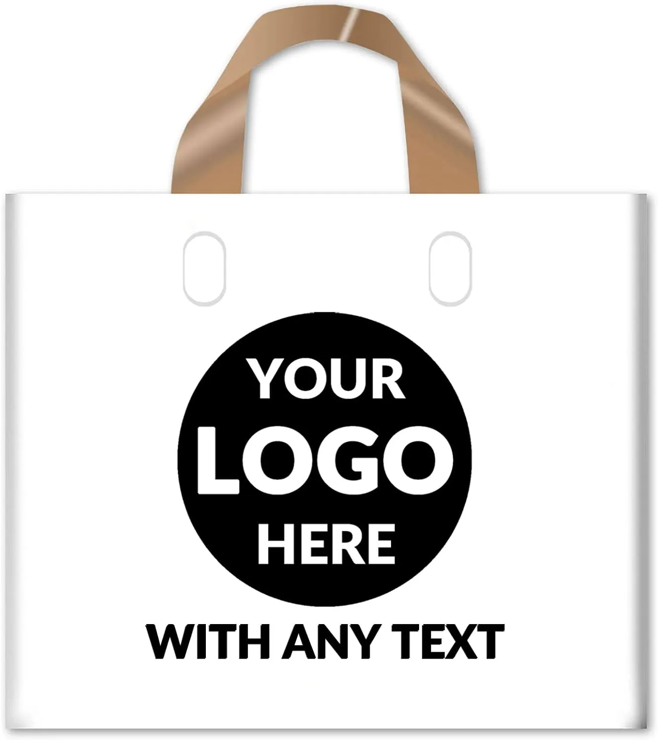 100 SALIFECO Custom Plastic Bags with Logo, 2.36Mil Thick Personalized Gift Bags with Soft Loop Handles, Glossy Merchandise Bags for Small Business, Boutique, Retail, Events, Parties (16x12x4In)