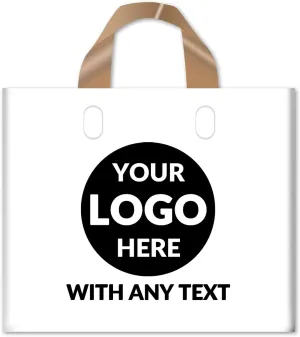 100 SALIFECO Custom Plastic Bags with Logo, 2.36Mil Thick Personalized Gift Bags with Soft Loop Handles, Glossy Merchandise Bags for Small Business, Boutique, Retail, Events, Parties (16x12x4In)