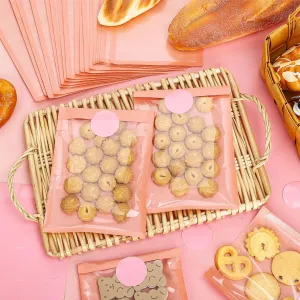 100Pcs Pink Bakery Bags with Window Clear Heat Sealable Cookie Candy Treat Bag with Stickers Snack Paper Buffet Gift Pouches for Mother's Day Baby Shower Wedding Princess Birthday Party