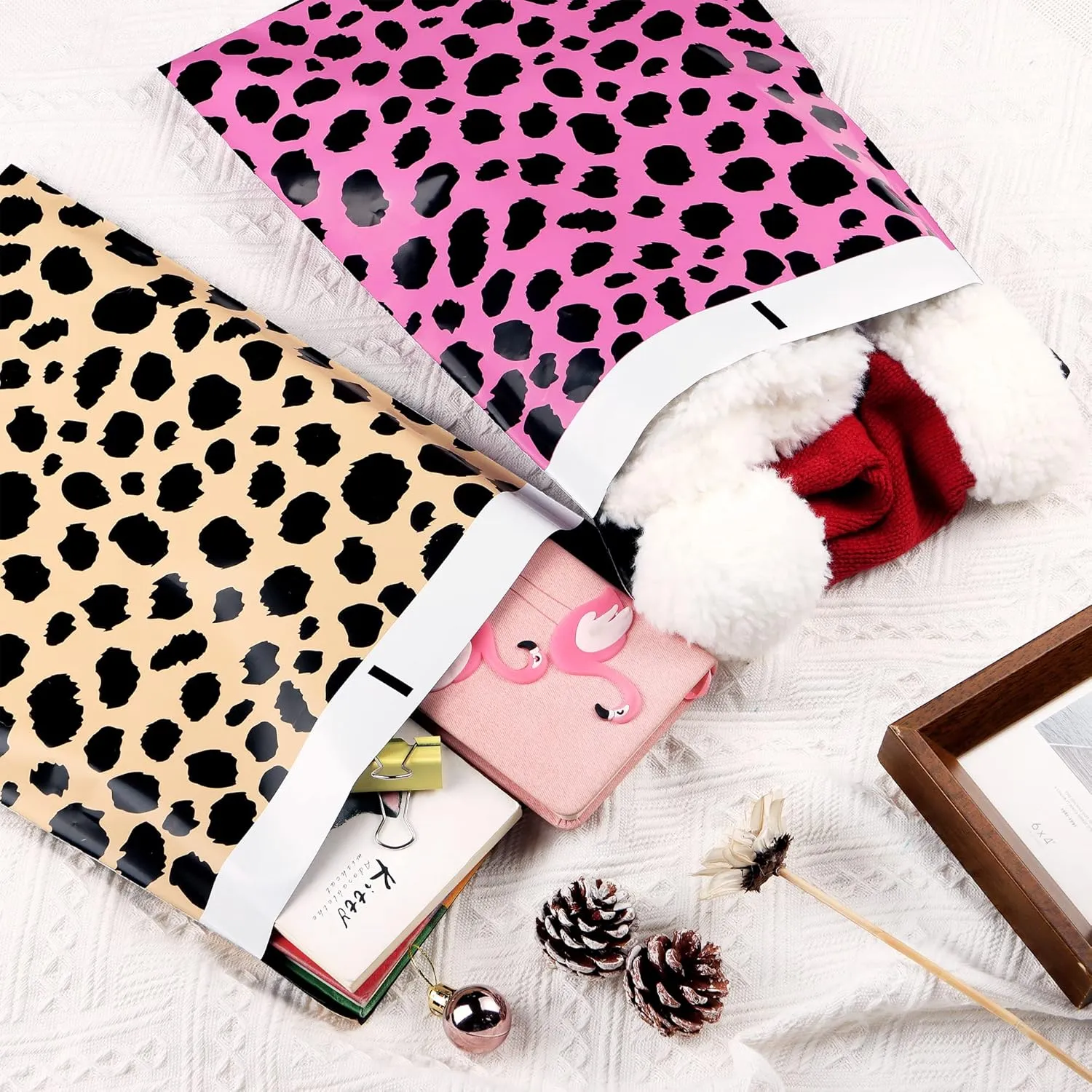 10x13 Inch TONESPAC 100 Pack 3.15Mil Poly Mailers Cheetah Shipping Bags, Self-Sealing Shipping Envelopes for Small Business, Waterproof Poly Mailing Bag (4 Colors Leopard Mix)