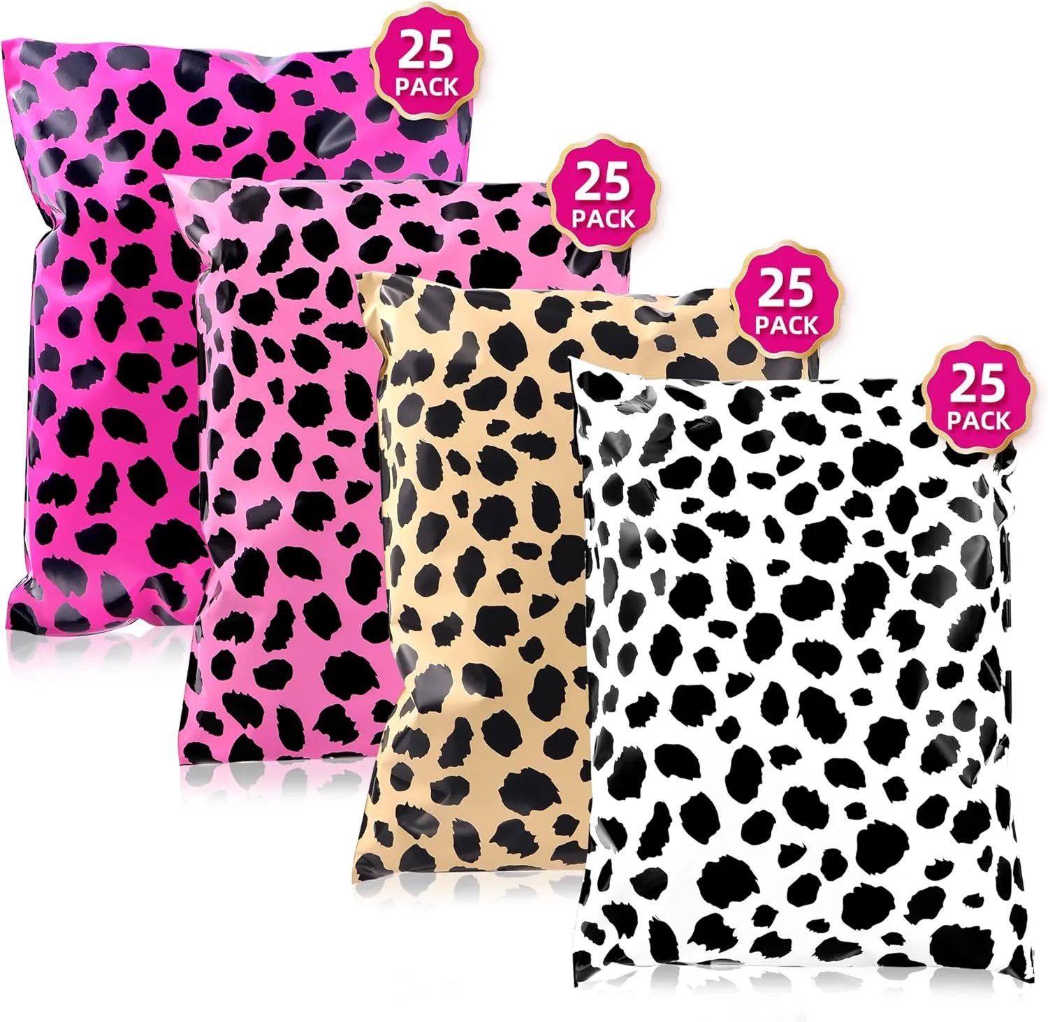 10x13 Inch TONESPAC 100 Pack 3.15Mil Poly Mailers Cheetah Shipping Bags, Self-Sealing Shipping Envelopes for Small Business, Waterproof Poly Mailing Bag (4 Colors Leopard Mix)