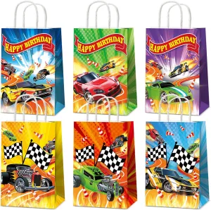 12PCS Hot Car Happy Birthday Party Favor Bags Wheels Car Party Supplies Race Car Party Treat Bags Hot Car Happy Birthday Game Party Gift Goodie Bags for Baby Shower Hot Car Wild Racer Party Favors