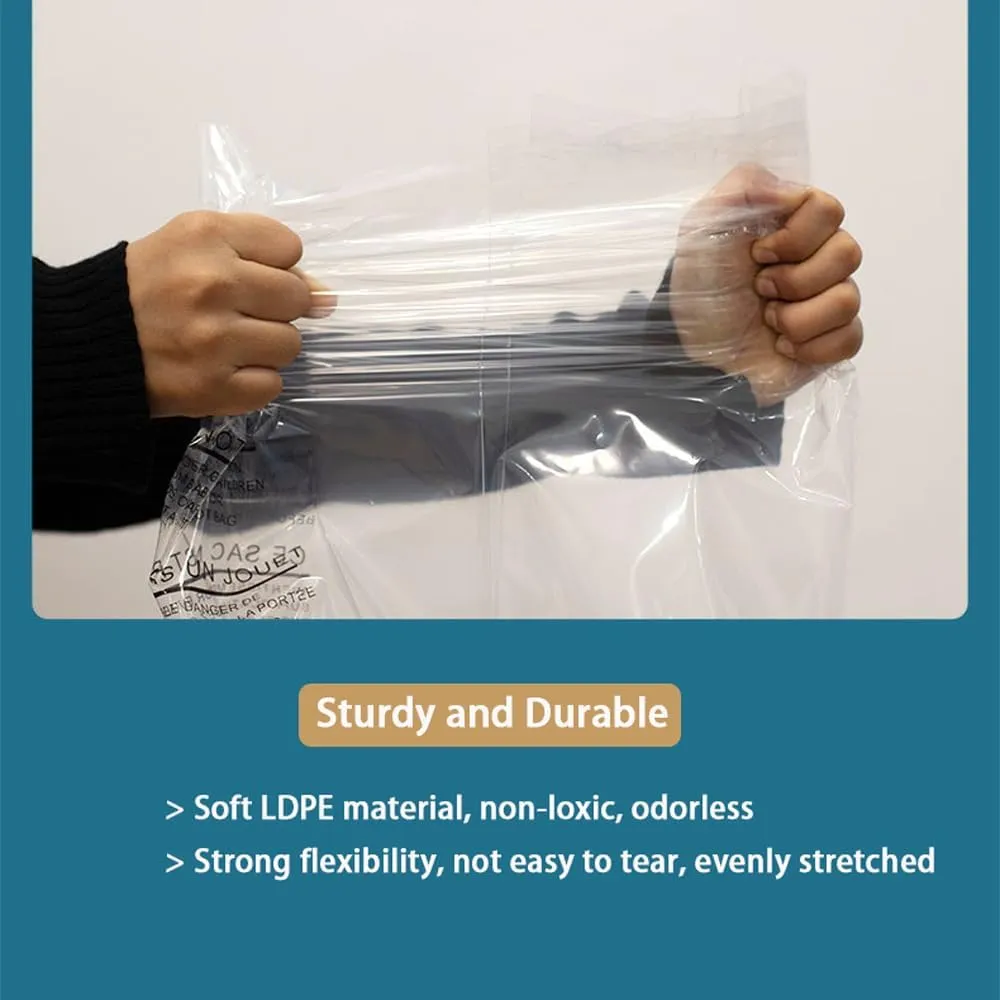 14” X 20” (100 Count) Clear Poly Bags with Suffocation Warning for Packaging, T Shirts & Mailing - Permanent Adhesive (100 Count 14''x20'')