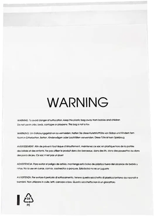 14” X 20” (100 Count) Clear Poly Bags with Suffocation Warning for Packaging, T Shirts & Mailing - Permanent Adhesive (100 Count 14''x20'')
