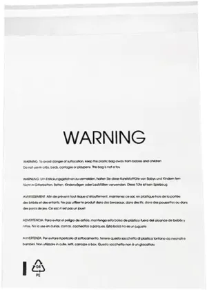 14” X 20” (100 Count) Clear Poly Bags with Suffocation Warning for Packaging, T Shirts & Mailing - Permanent Adhesive (100 Count 14''x20'')