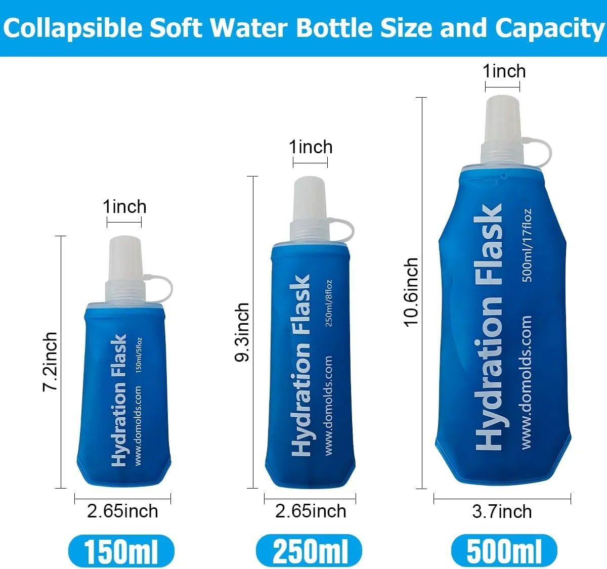 150ml Soft Flask Collapsible Soft Water Bottle for Running, Hiking, Travelling, Cycling and Climbing - 2Pcs Blue