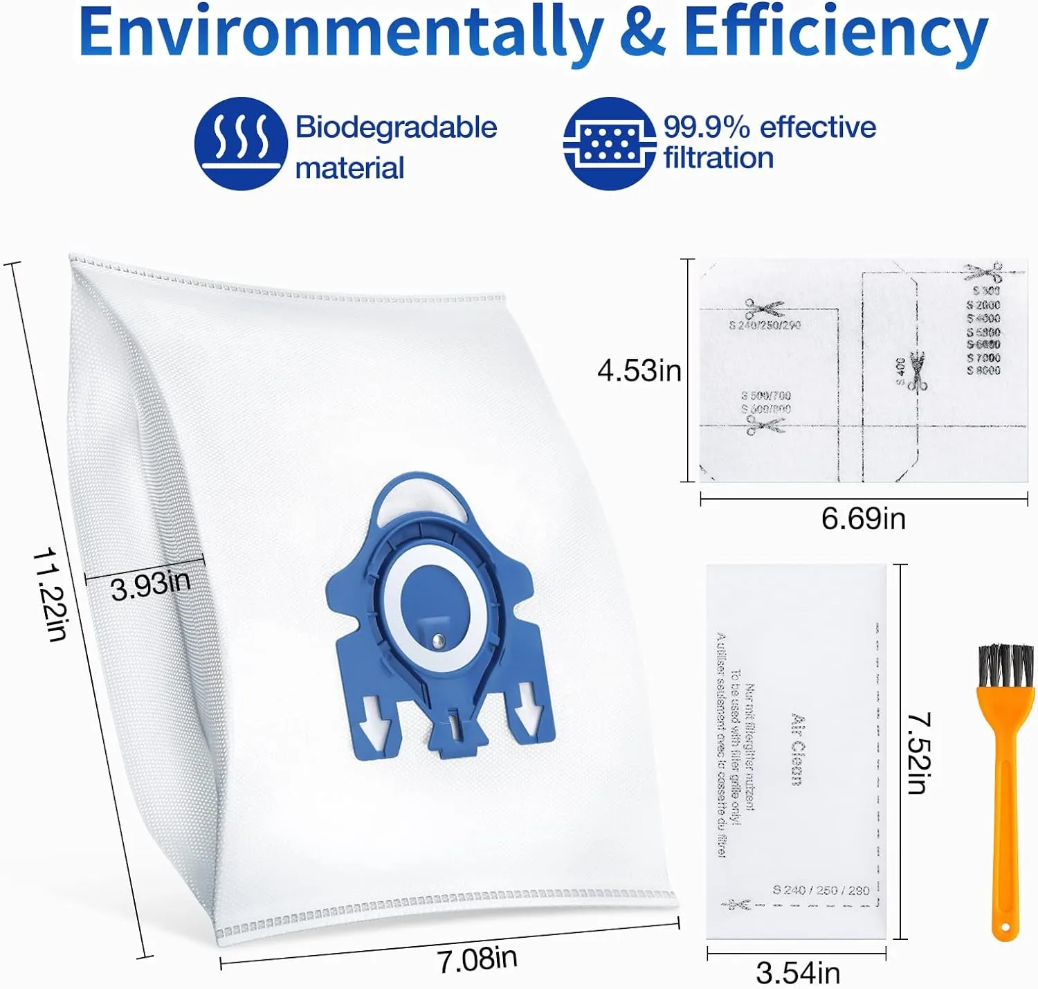 16 Pack 3D Dust Bags, Compatible with Miele GN Vacuum Bags, Replacement for Miele Classic C1 Complete C1, C2, C3, S400i S600 S2 S5 S8 Series, with 4 MP Filters, 4 AC Filters, ‎Blue