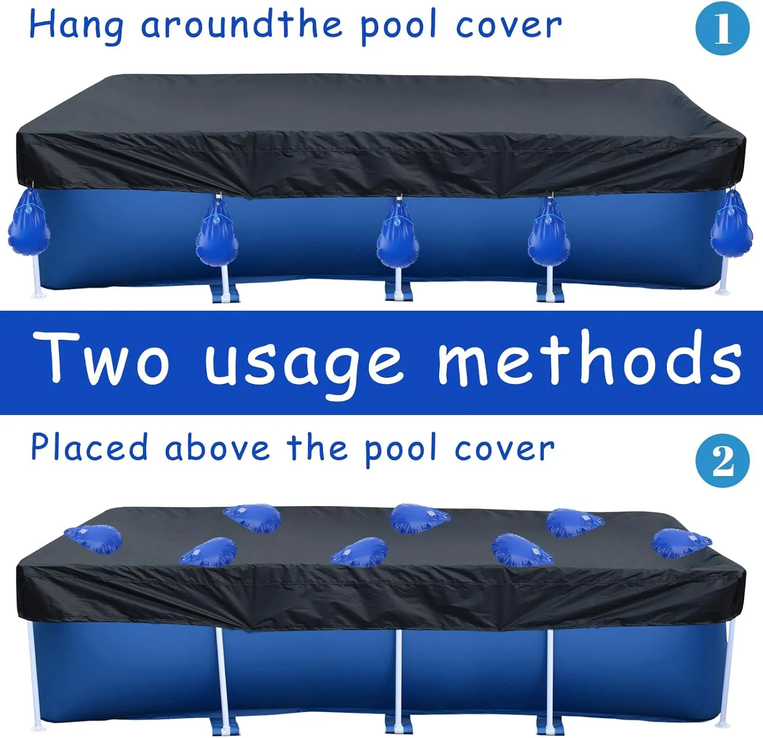 16 Pack Pool Cover Weights with Hooks, PVC Tarp Hanging Bags for Above Ground Pool Cover, for Above Ground Swimming Pool Cover Hanging Bag Leakproof Winter Pool Cover Water Weights, Blue