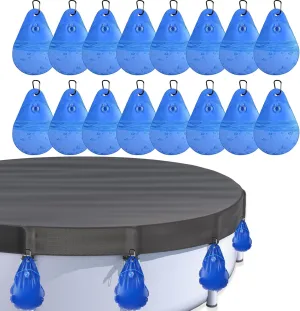 16 Pack Pool Cover Weights with Hooks, PVC Tarp Hanging Bags for Above Ground Pool Cover, for Above Ground Swimming Pool Cover Hanging Bag Leakproof Winter Pool Cover Water Weights, Blue