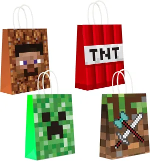 16 pc Pixel Party Bags, Miner Theme Favor Bags, Birthday Party Decorations, Birthday Party Supplies, Pixel Party Favors, Goodie Treat Candy Gift Bags, Party Supplies