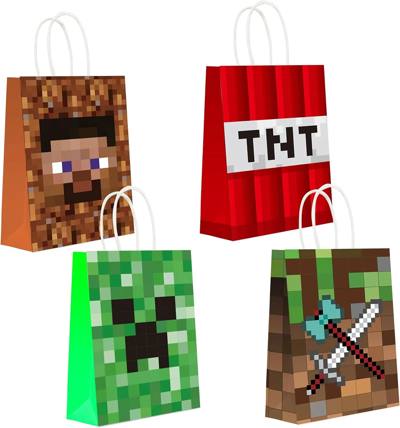16 pc Pixel Party Bags, Miner Theme Favor Bags, Birthday Party Decorations, Birthday Party Supplies, Pixel Party Favors, Goodie Treat Candy Gift Bags, Party Supplies