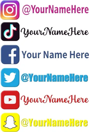 2 Pack Custom Social Media Decals Stickers 3D UV DTF Transfer Stickers Customized Name Username Logo Brand Custom Vinyl Decals for Cars (Stickers-1)