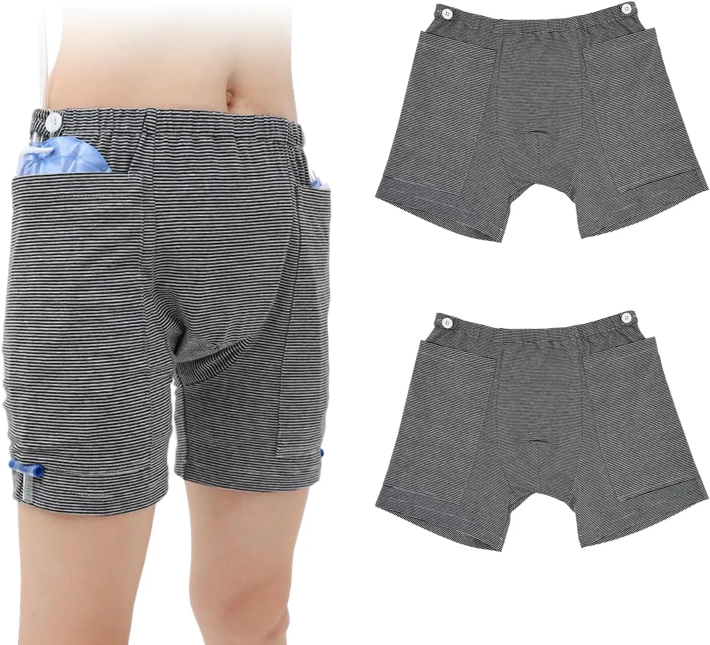 2 PCS Nephrostomy Bags Shorts for Men, Hold Up to 2 * 2000ML, Incontinence Care Trousers for Foley, Ostomy Patients (Men, X-Large-Waist:30.3''~37'')
