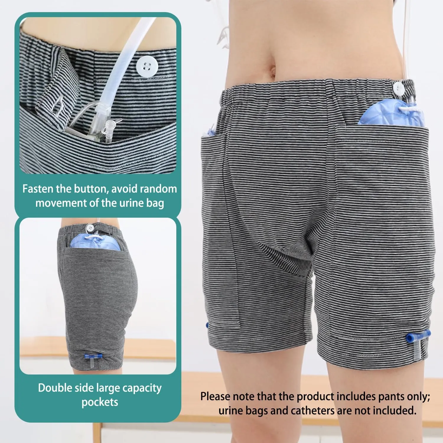 2 PCS Nephrostomy Bags Shorts for Men, Hold Up to 2 * 2000ML, Incontinence Care Trousers for Foley, Ostomy Patients (Men, X-Large-Waist:30.3''~37'')