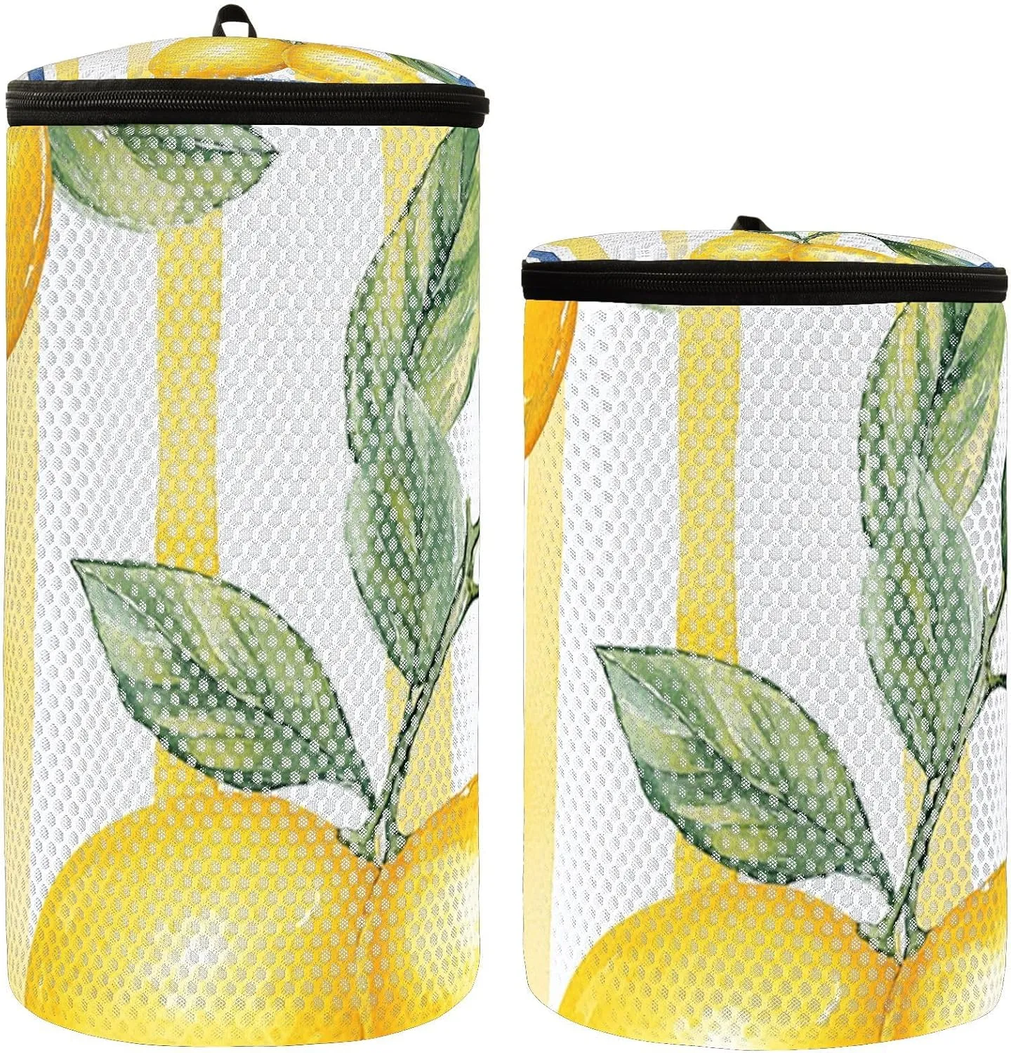 2 Pcs(S   M Size) Mesh Cylinder Laundry Bags Minimalist Lemon Line Polyester Reusable Machine Washable Mesh Bags, Dirty Bag for Home Travel
