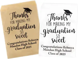20-100Pcs Custom School Name Year Graduation Candy Bags 2025 Grad Goodie Bags Personalized Graduate Party Favors White Paper Sweet Treat Cookie Bag Party Favor Graduation Thank You Gifts for Guests