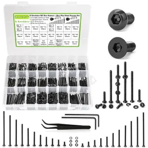 2060 x M2 Screw Kit 4MM to 40MM, M2 Button Head Screws & M2 Flat Head Screws, Upgraded Zinc Plated M2 Screws Assortment Kit w/Nuts and Bolts, Washer and Lock Washers, Black Machine Screws