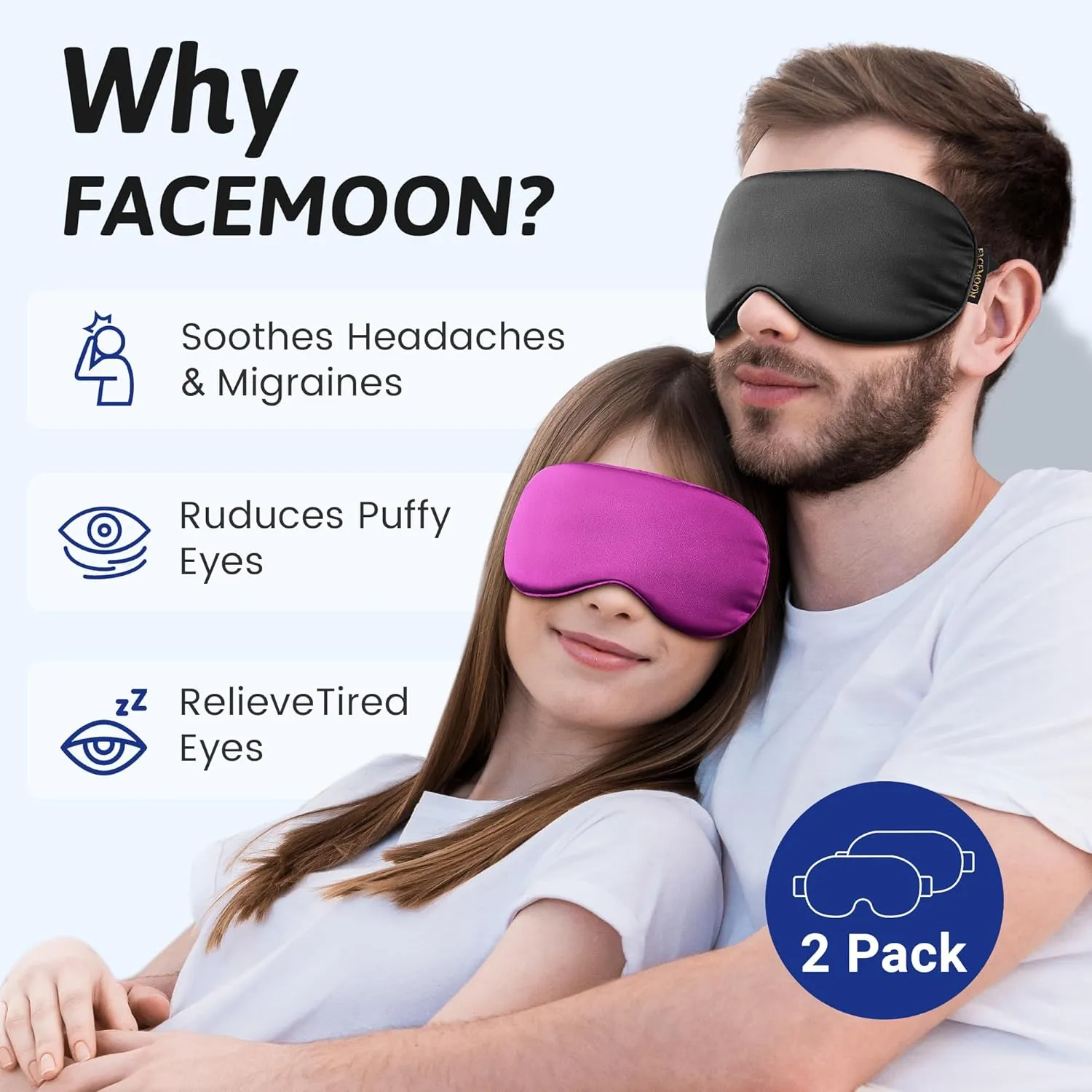 2PCS Cold Eye Mask - Cooling Eye Mask for Puffy Eyes, Cold Compress for Dark Circles, Tired Eyes, Headache, Migraines Relief - Reusable Gel Ice Pack, Weighted Sleep Mask(Black,Purple)