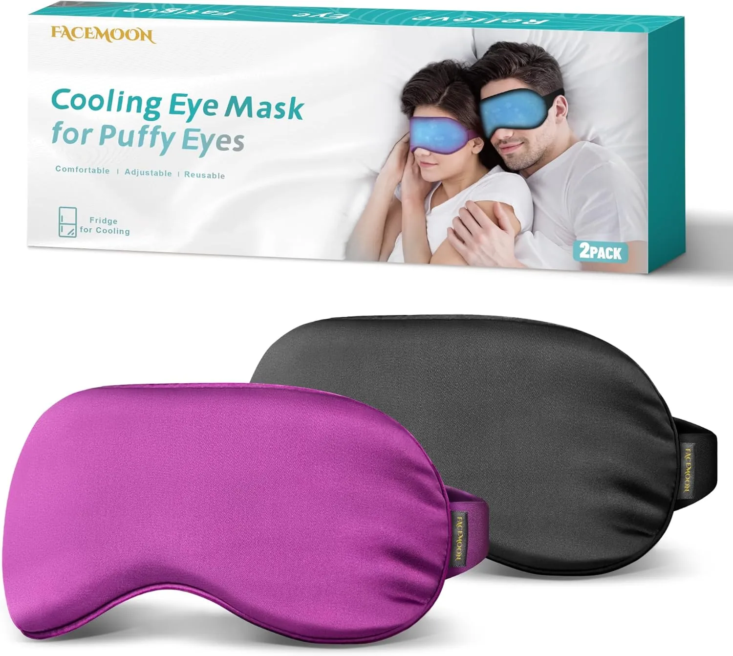 2PCS Cold Eye Mask - Cooling Eye Mask for Puffy Eyes, Cold Compress for Dark Circles, Tired Eyes, Headache, Migraines Relief - Reusable Gel Ice Pack, Weighted Sleep Mask(Black,Purple)