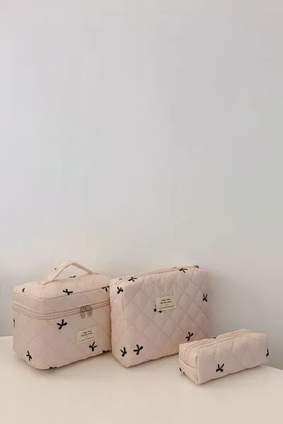 3 Piece Bow Quilted Cloth Storage Bag Set