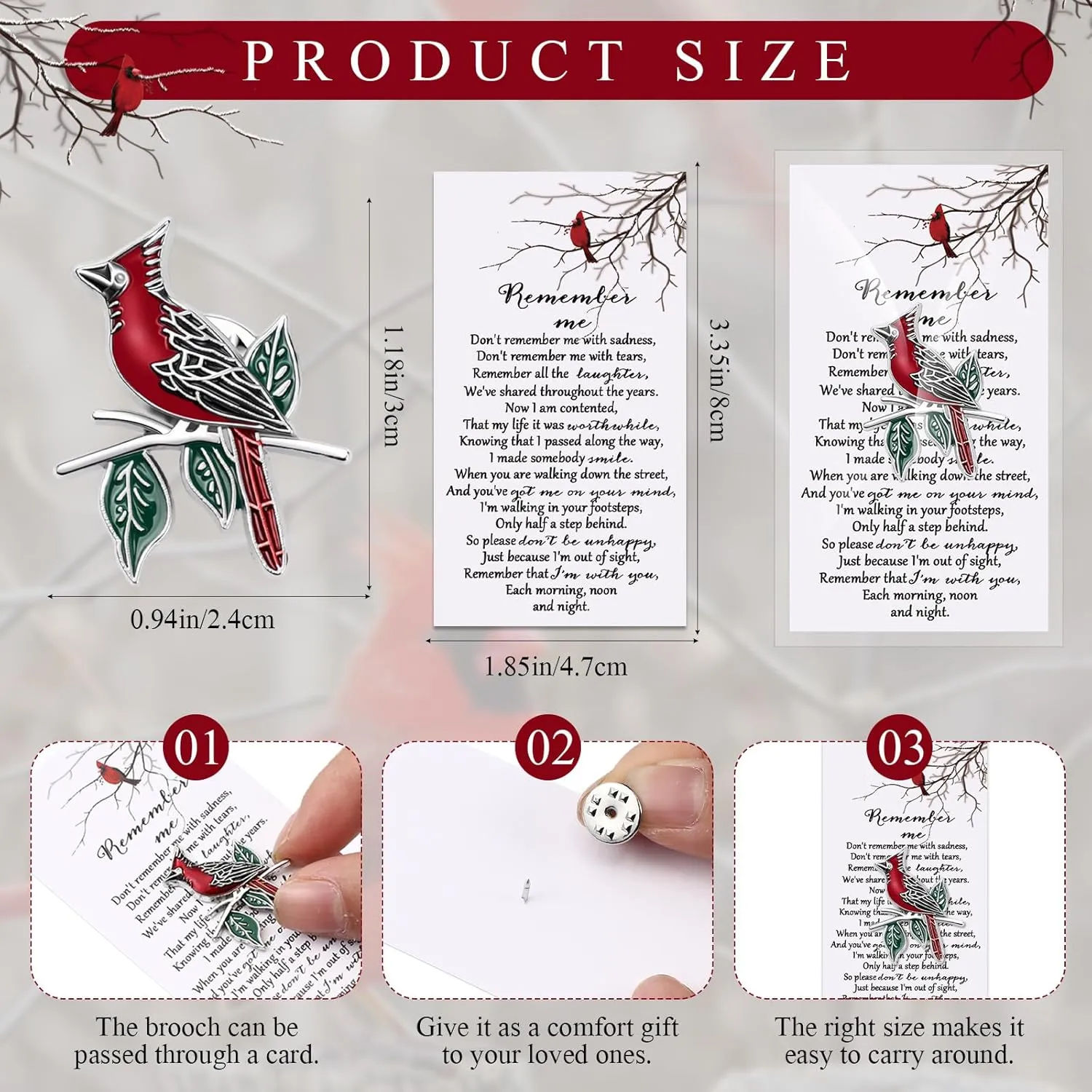 30 Sets Cardinal Memorial Gift Bulk Cardinal Lapel Pins Remember Me Poem Cards Funeral Favors for Guests Family Remembrance Gifts(English)