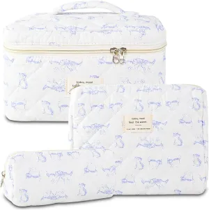 3Pcs Travel Makeup Bag Organizer, Toiletry Bag for Women, Cosmetic Bags for Women Travel Set, Cute Makeup Bags, Quilted Cosmetic Bag, Women's Quilted Toiletry Bag Storage