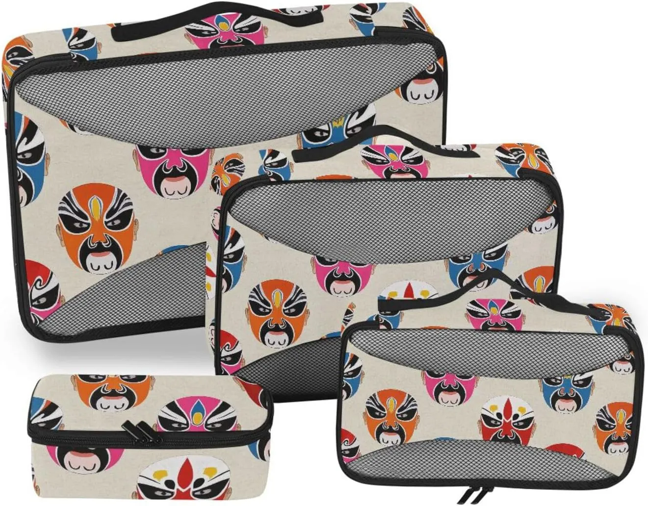 4 Pcs set travel luggage organizer Mesh Travel Essentials Chinese Unique Peking Opera Facial Makeup portable packing cubes