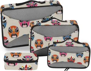 4 Pcs set travel luggage organizer Mesh Travel Essentials Chinese Unique Peking Opera Facial Makeup portable packing cubes
