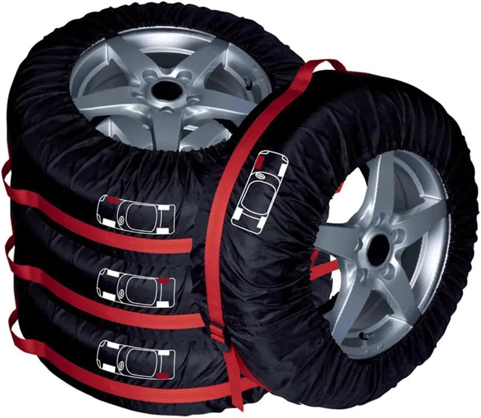 4 Pcs Tire Cover 66cm/26in Diameter Foldable Spare Tire Covers Protection Covers with 4PCS Wheel Felts Storage Tote Bags Wheel Protector Cover for Car SUV Off Road Truck