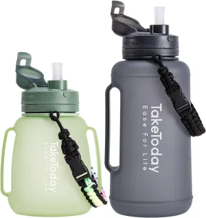 40 OZ and 68 OZ Motivational Collapsible Water Bottles, Leak Proof, BPA-Free, Foldable Gallon Silicone Water Jug with straw Time Marker Paracord Handle for Traveling