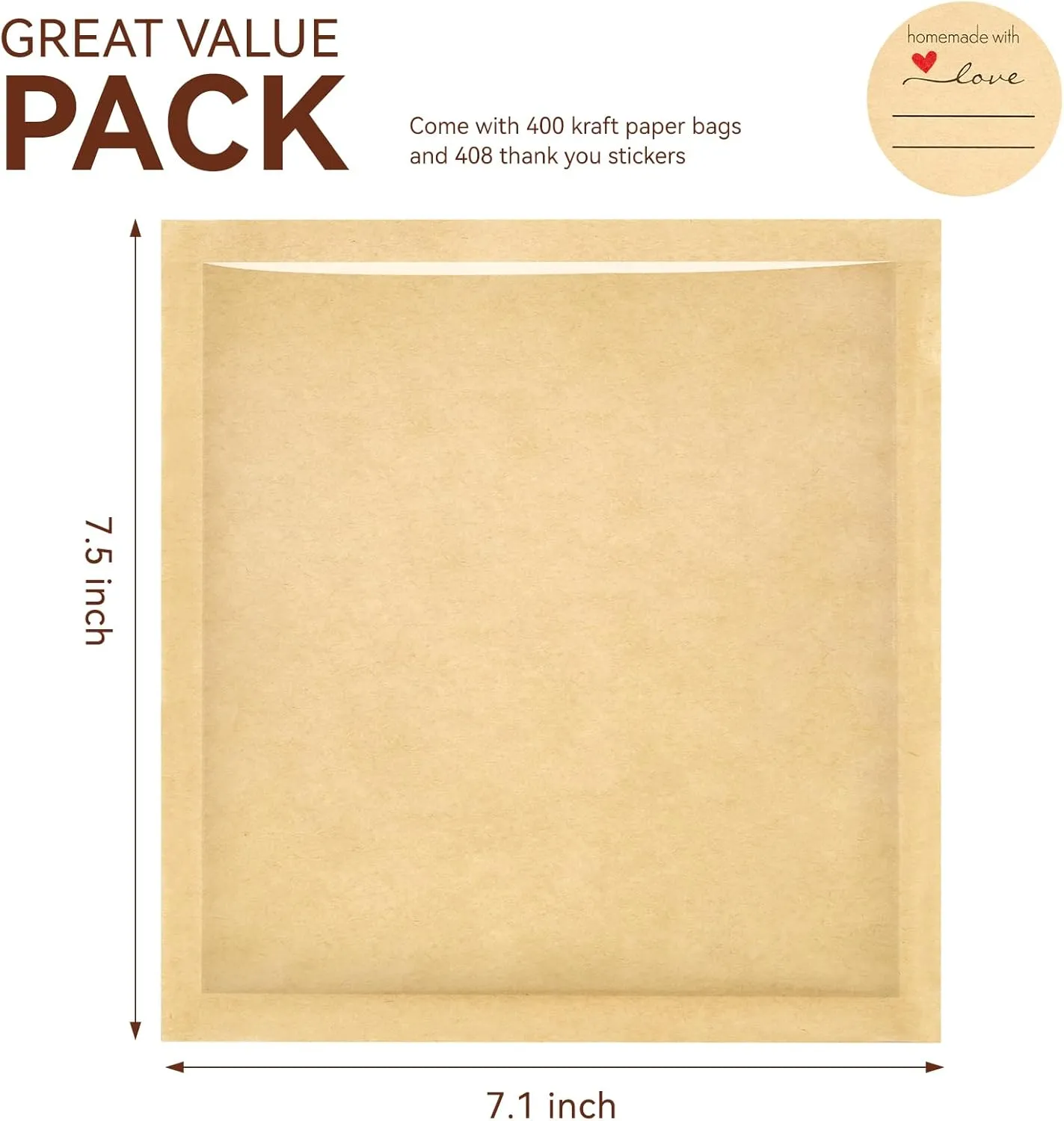 400 Pack Heat Sealable Bakery Bags with Window, 7.1 x 7.5 Inch Large Kraft Paper Cookie Bags with Seal Food Packaging Sleeves for Pastry, Bagel, Treat, Donut, Cake Slice