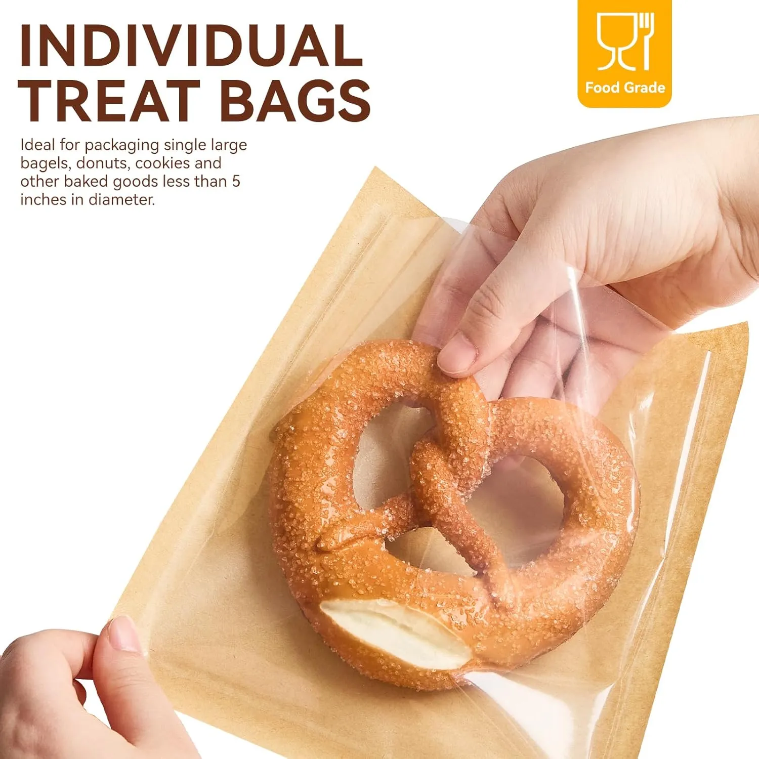 400 Pack Heat Sealable Bakery Bags with Window, 7.1 x 7.5 Inch Large Kraft Paper Cookie Bags with Seal Food Packaging Sleeves for Pastry, Bagel, Treat, Donut, Cake Slice