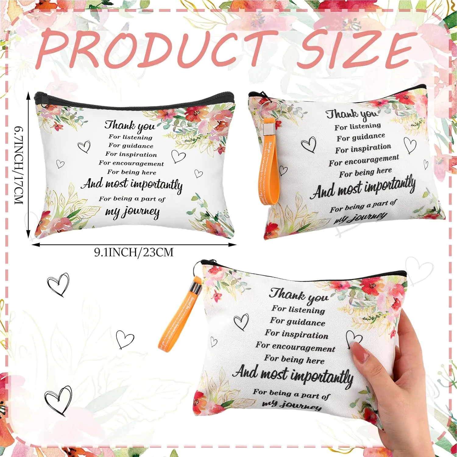 48 Pcs Cna Gifts Inspirational Cosmetic Bag Bulk with Zipper Keychain Cna Appreciation Gifts Bulk Motivational Makeup Bag for Graduation Nursing Assistant Women Teacher Staff Coworker(Delicate Style)