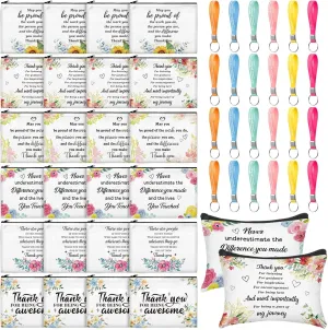 48 Pcs Cna Gifts Inspirational Cosmetic Bag Bulk with Zipper Keychain Cna Appreciation Gifts Bulk Motivational Makeup Bag for Graduation Nursing Assistant Women Teacher Staff Coworker(Delicate Style)