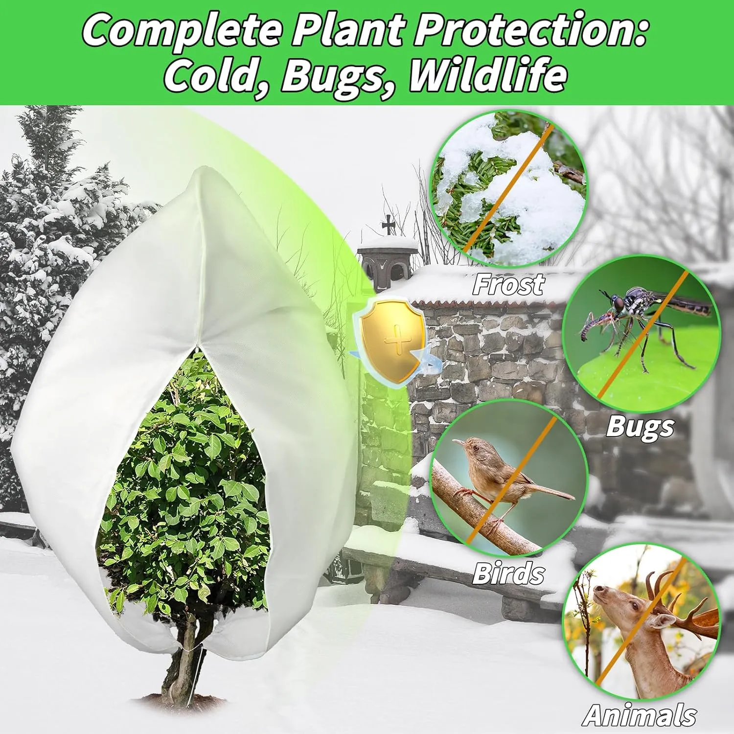 4PCS Large Plant Covers Freeze Protection 2.2oz Reusable Winter Frost Cloth Plant Protection Jacket Cover Bags Frost Blankets, for Shrub Trees Outdoor Plants Fruit Tree Potted, 75" W x 90" H