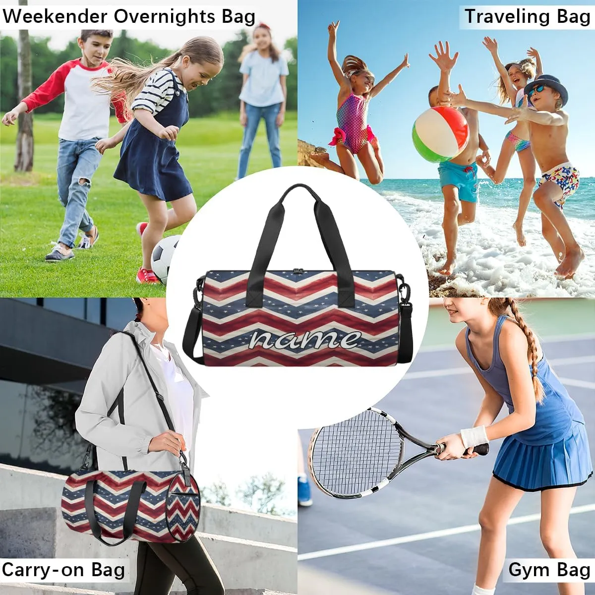 4th of July Memorial Day Custom Duffel Bags Weekender Bags Custom Sport Duffel Bag Carry on Overnight Weekender Bag