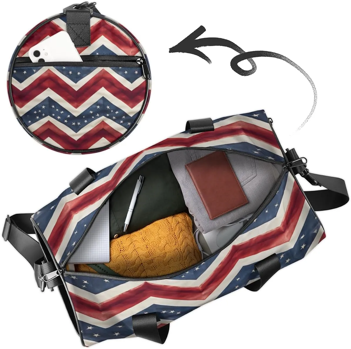 4th of July Memorial Day Custom Duffel Bags Weekender Bags Custom Sport Duffel Bag Carry on Overnight Weekender Bag