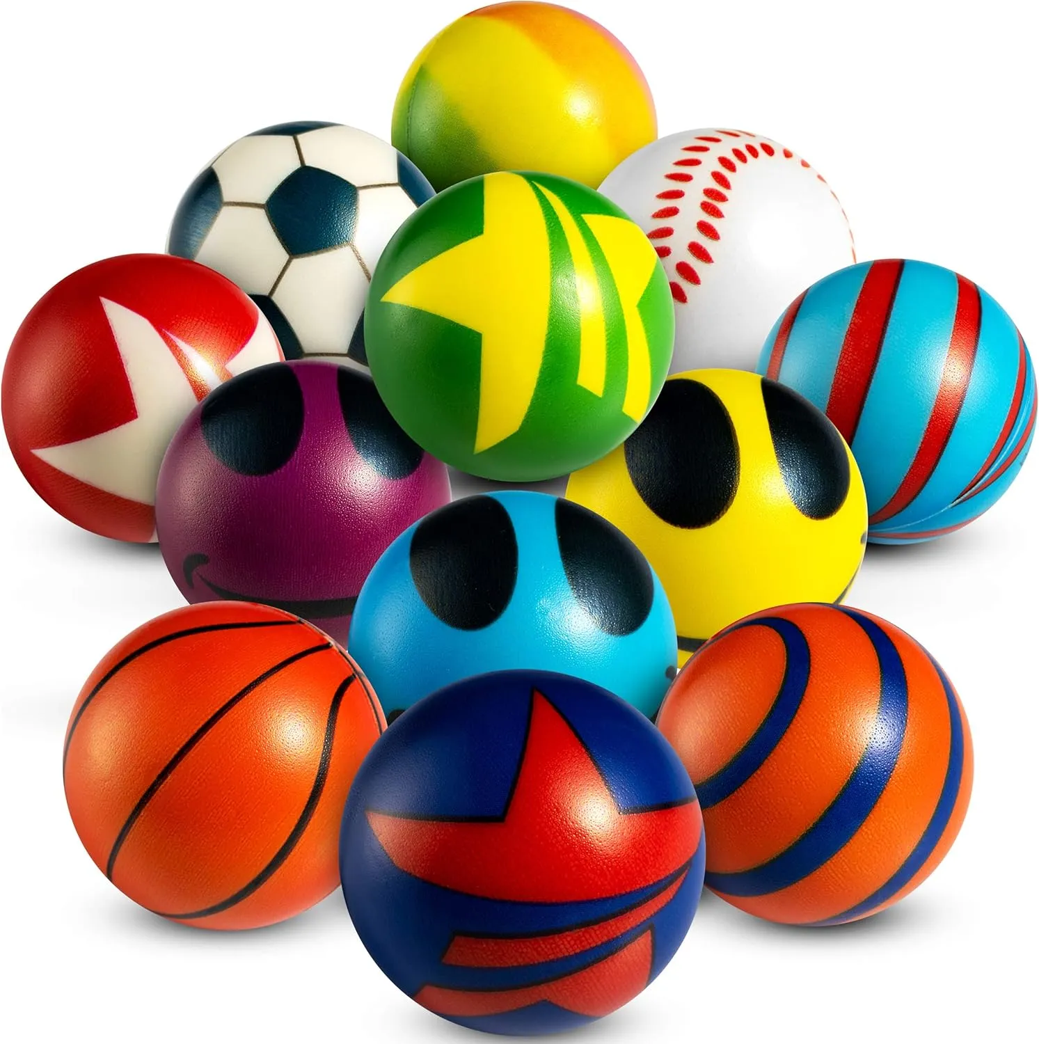 50 Mini Stress Balls for Kids and Adults - Bulk 2 Inch Assorted Soft Stress Relief Balls, Sensory Fidget Toys, Party Favors, Birthday Gifts, Goodie Bags and Stocking Stuffers for Kids