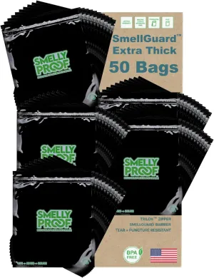50pk 4-MIL Thick HEAVY DUTY Smelly Proof Reusable Bags Black, Washable Ziplock Bags, US-Made BPA Free, No PEVA, Non-Silicone, Reusable Food Storage Bags, 50 x Reusable Freezer Bags, Quart 8.5" x 10"