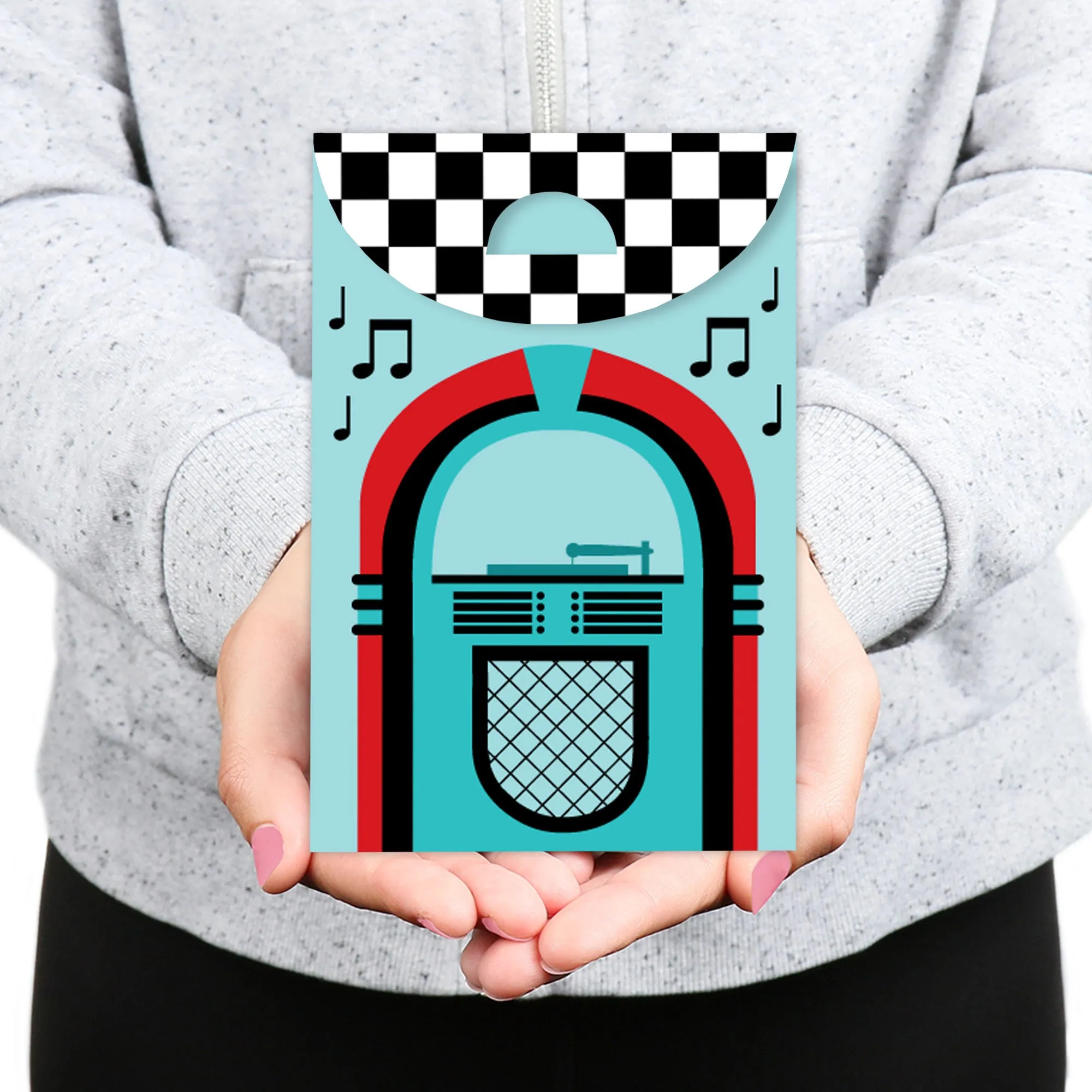 50's Sock Hop - 1950s Rock N Roll Gift Favor Bags - Party Goodie Boxes - Set of 12