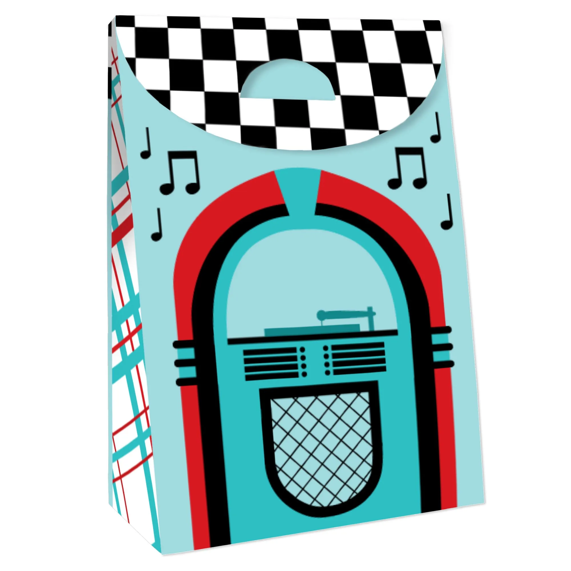 50's Sock Hop - 1950s Rock N Roll Gift Favor Bags - Party Goodie Boxes - Set of 12
