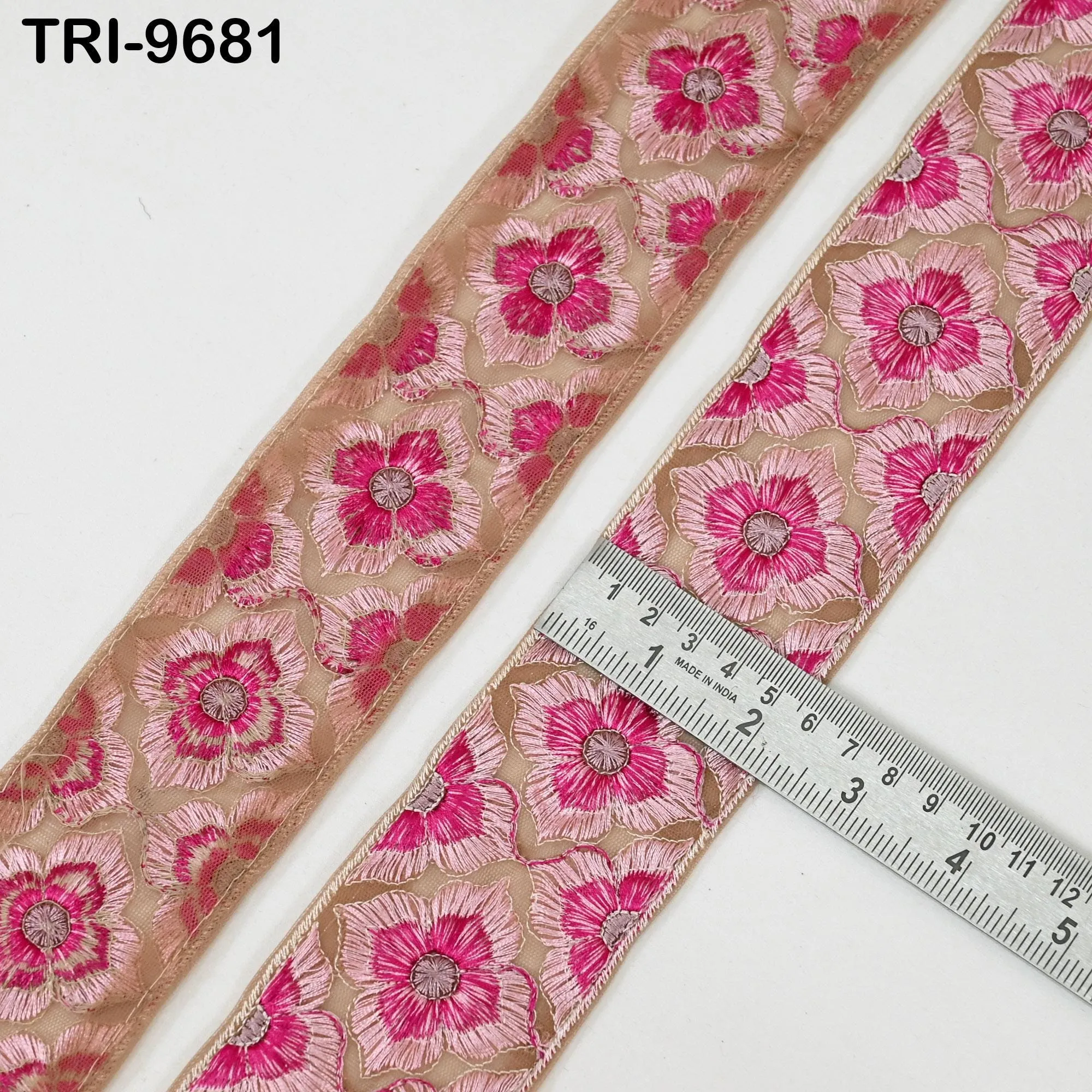 9 Yard Indian Embroidery Tulle Ribbon Trim 6 cm Embellishment DIY Crafting Sew Embroidered Sari Border Wedding Bridal Sash Belt Magenta Pink