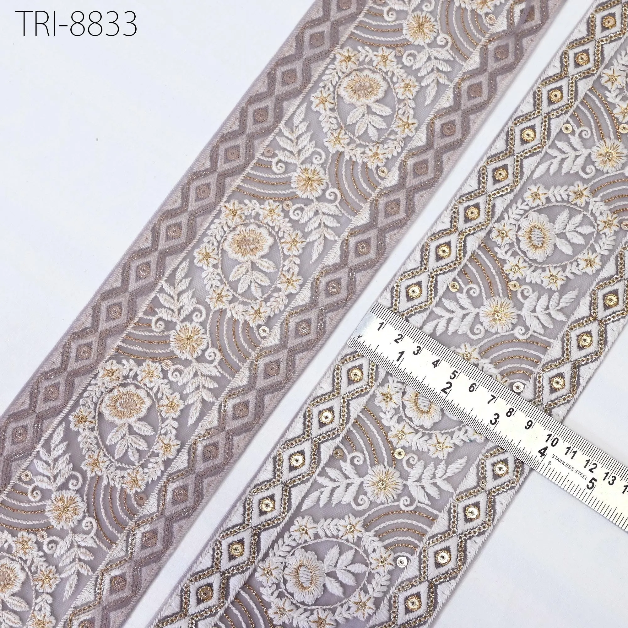 9 Yard Mauve 10cm Embroidery Ribbon Trim Tape Embellish Embroidered Saree Border Costumes DIY Crafting Sewing Beach Bags Totes, Wall Hanging