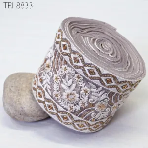 9 Yard Mauve 10cm Embroidery Ribbon Trim Tape Embellish Embroidered Saree Border Costumes DIY Crafting Sewing Beach Bags Totes, Wall Hanging