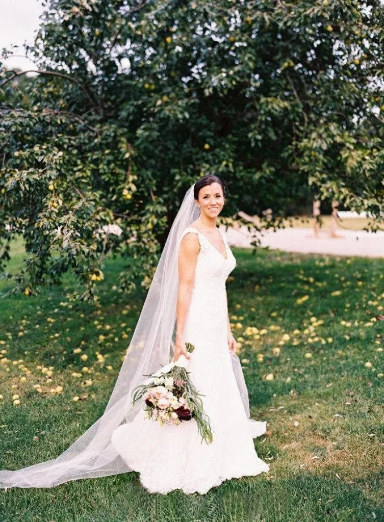 90 Inches Ivory Wedding Veil Chapel Length Cut Edge Wedding Bridal Veil