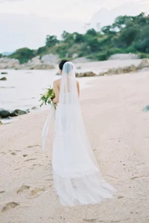 90 Inches Ivory Wedding Veil Chapel Length Cut Edge Wedding Bridal Veil
